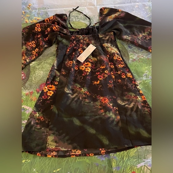 UO Vivienne Printed Long Sleeve Mini Dress, Green, Multiple Sizes, NWT - Picture 9 of 13